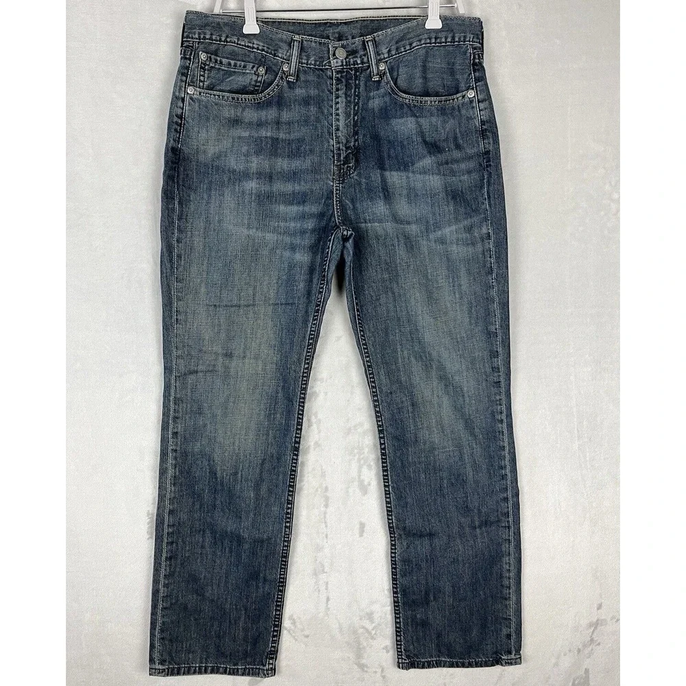 Levis 514 Jeans Men 34x30 Blue Wash Regular Straight Leg Whisker Western Cowboy